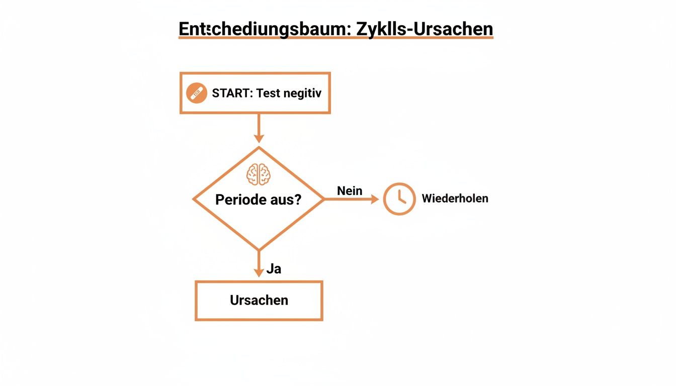 Flussdiagramm zum Entscheidungsbaum für Zyklusursachen nach negativem Schwangerschaftstest.