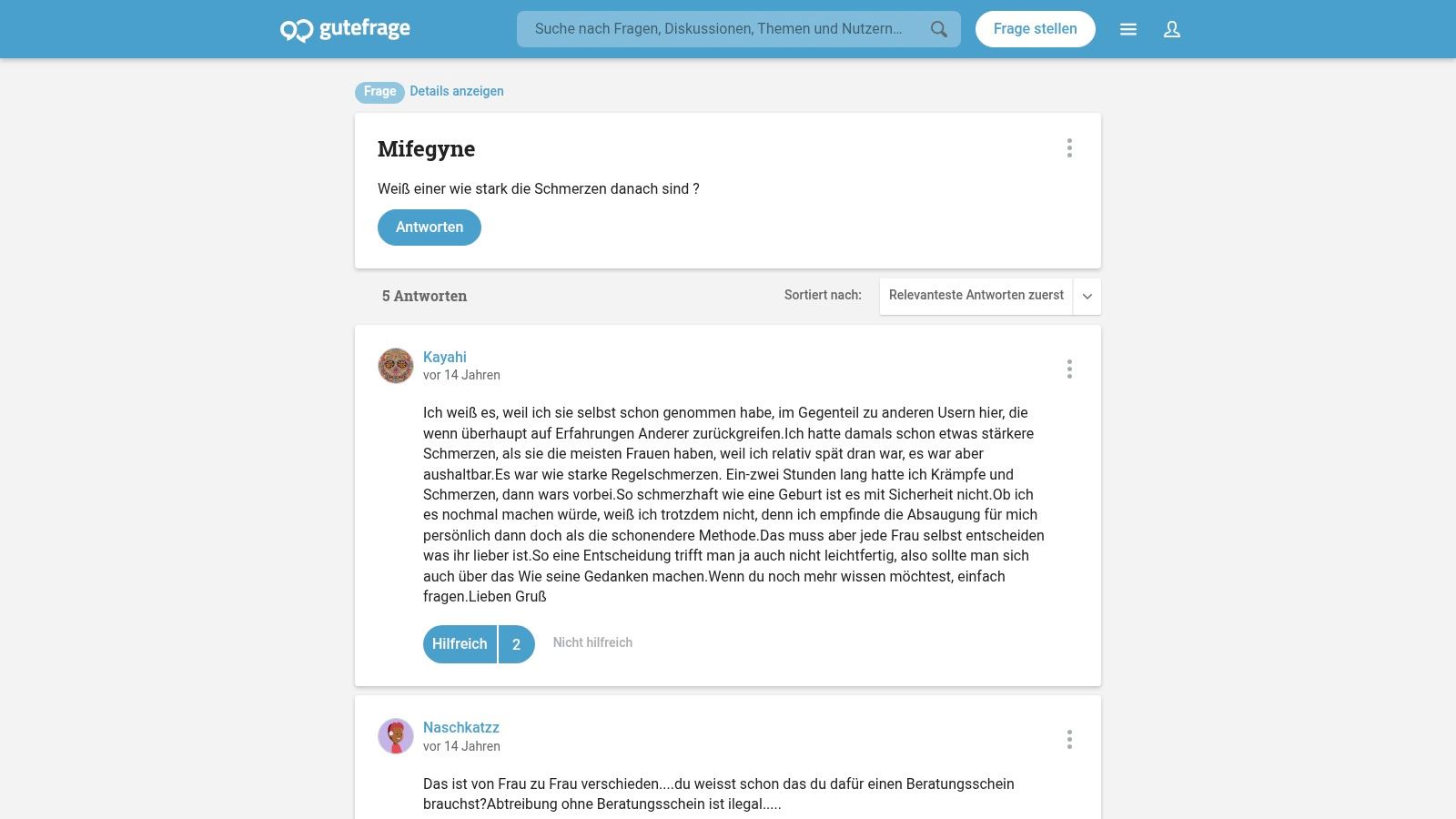 gutefrage.net – Community‑Fragen zu Mifegyne/medikamentösem Abbruch