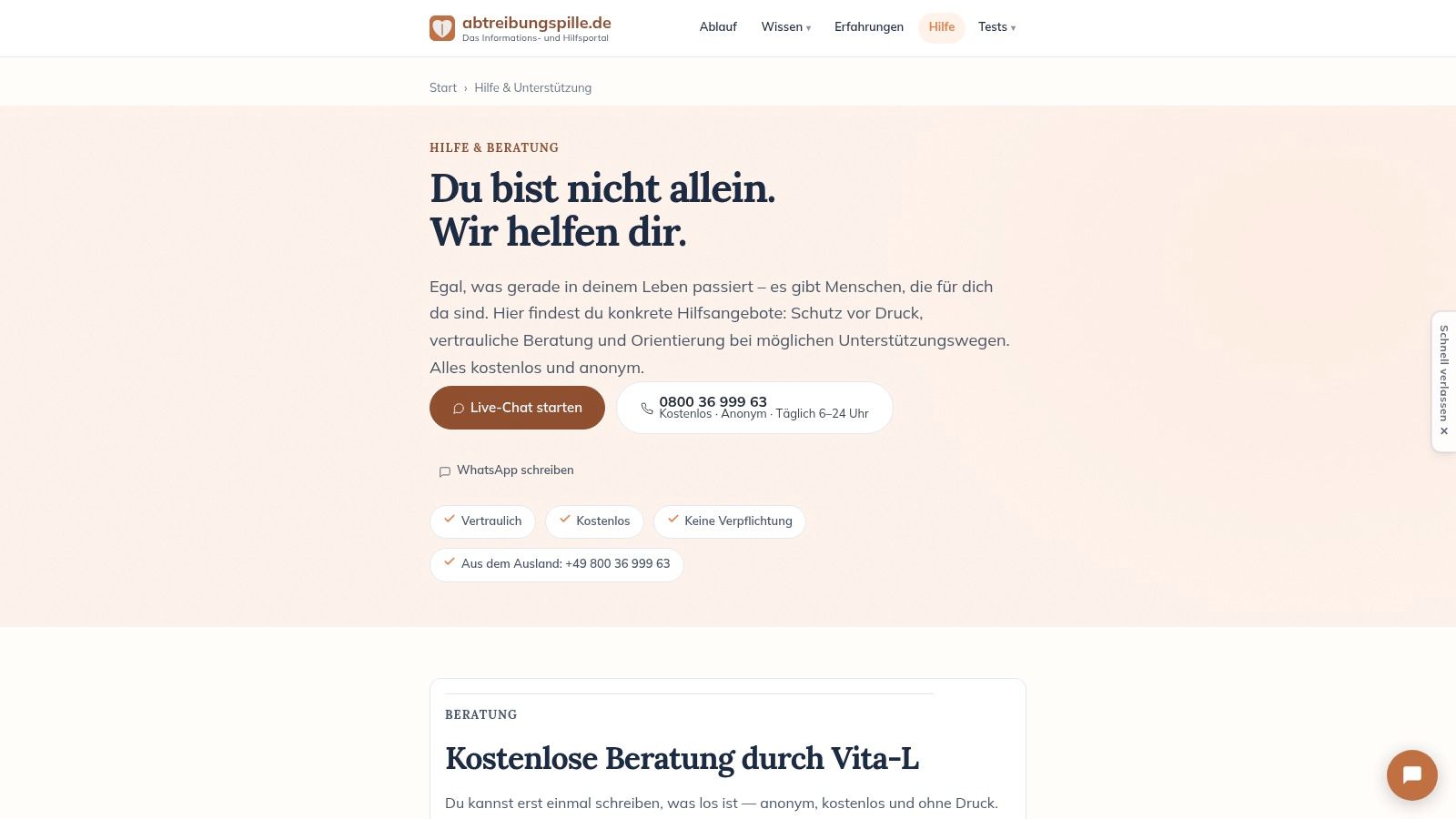 Screenshot from https://abtreibungspille.de/hilfe