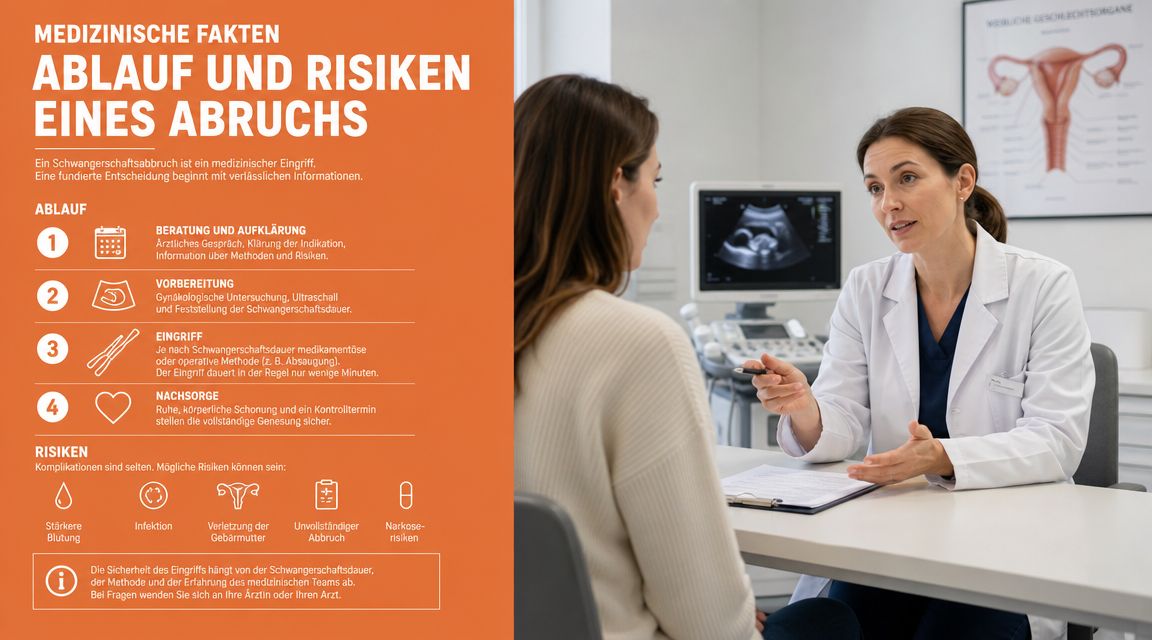 Eine Ärztin berät eine Patientin in einem medizinischen Beratungsgespräch zum Thema Schwangerschaftsabbruch und dessen medizinische Risiken.